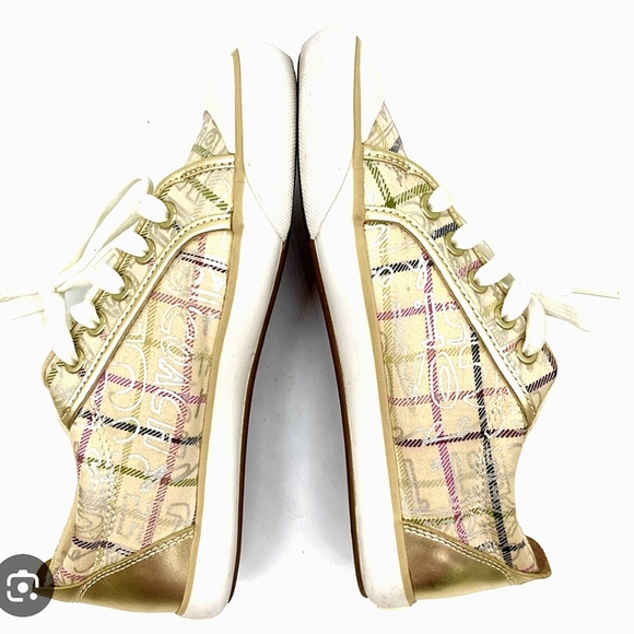 Coach POPPY BARRETT TATTERSALL WITH GOLD  LOW TOP SNEAKERS F0007/C09 Sz 7- 7.5 - Picture 5 of 5